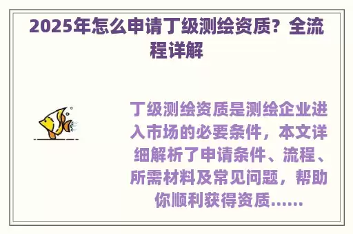 2025年怎么申请丁级测绘资质？全流程详解