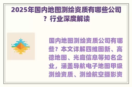 2025年国内地图测绘资质有哪些公司？行业深度解读