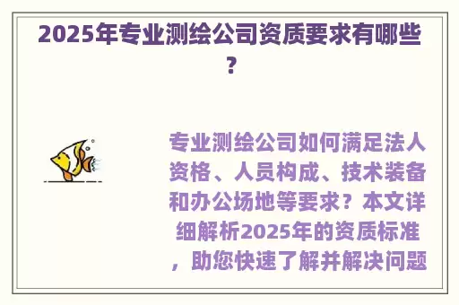 2025年专业测绘公司资质要求有哪些？